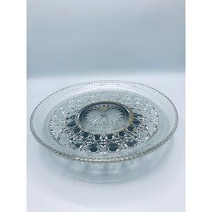Vintage 1970’s Federal Glass Windor pattern clear button & cane footed plate.
